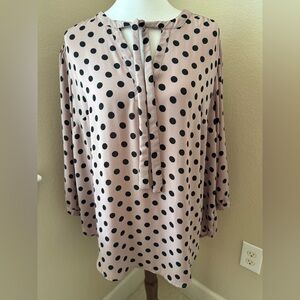 Torrid- Taupe & Black Polka Dot Georgette Bow Tie Blouse